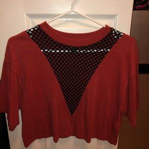 Burnt Orange/Red Crop Top with Mesh